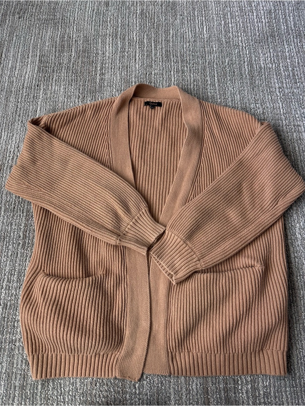 Quince Organic Cotton Rib Knit Open Front Cardigan Sweater Beige M Pockets - Picture 8 of 8